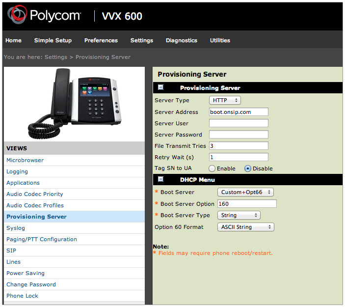 Polycom VVX 600 - add provisioning server